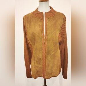 RETRO CHEVRON STICTHED LEATHER SWEATER JACKET